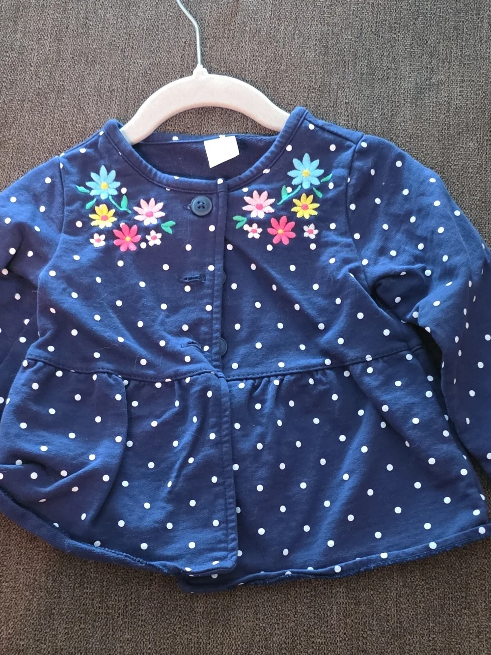 Carter's Navy Polka Dot Cardigan with Floral Applique